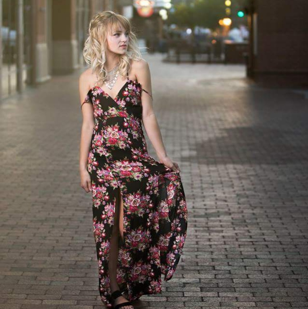 Strappy Floral Maxi Dress with Double Slits